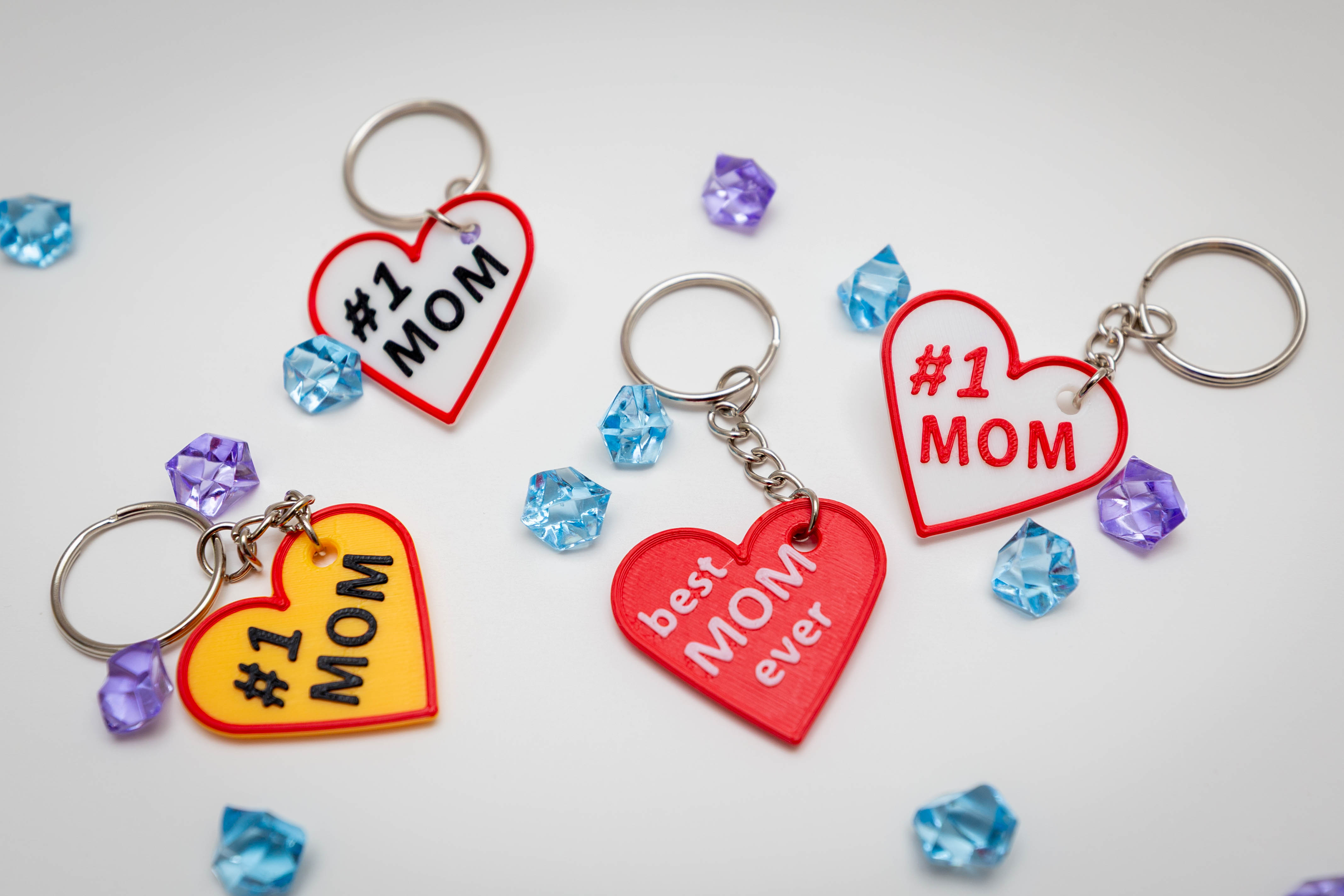 #1 Mom and Best Mom Ever heart-shaped keychains
